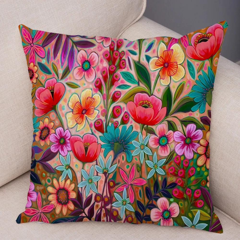 Nordic Watercolor Flower Pillowcase Soft Plush Decor Cartoon Floral Plant Cushion Cover for Sofa Home Children Room Pillow Case