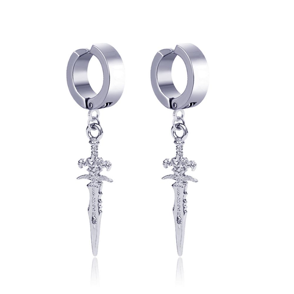 1 Pairs Stainless Steel Painless Ear Clip Earrings for Men Women Punk Sword Cross Black Non Piercing Fake Earrings Jewelry Gifts