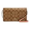 Anna 20 Classic Presbyopia Flap Coated Canvas and Leather Clutch Shoulder Crossbody Bag Medium Women's Khaki and Blush Pink