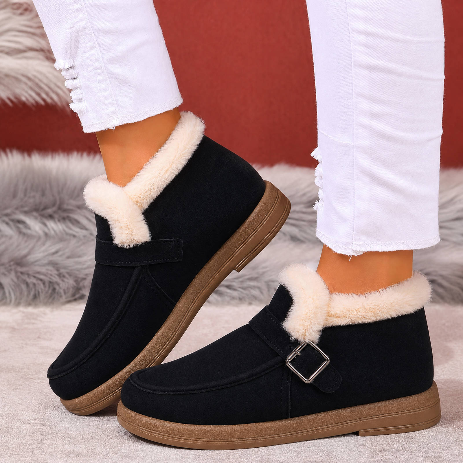 Women s Winter Snow Boots with, Thick Warm Padding and Closure - Fashion Short Boots 36