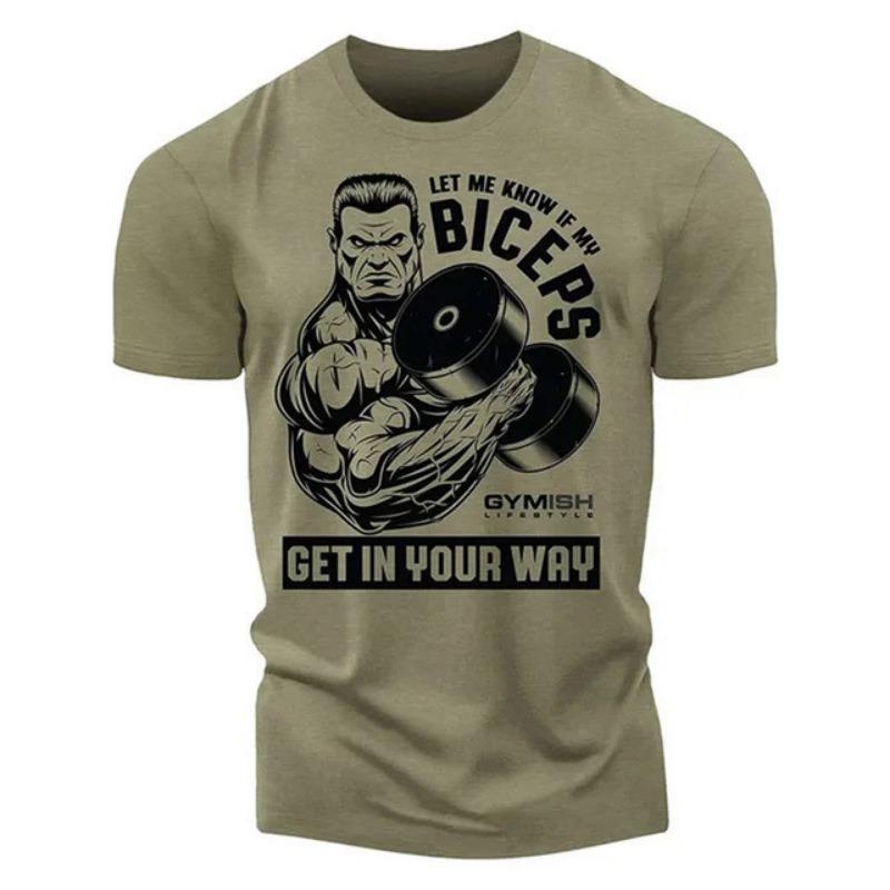 Men's 3D Letter Print Fun T-shirt, Training Short Sleeve T-shirt