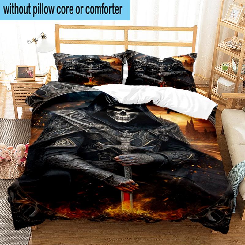 Skulls And Roses Artwork 3pcs Bedding,Including 1pc Duvet Cover And 2pcs Pillowcases Perfect for Christmas,Ideal for Bedroom, Dormitory