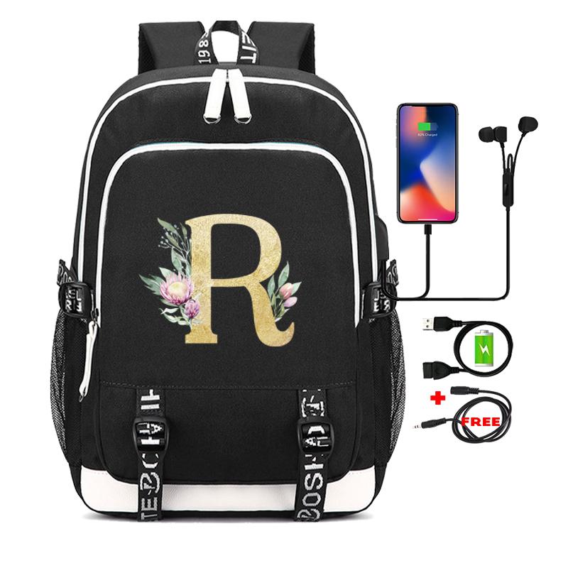 26 English Letters Black Backpack Cosplay Canvas Rucksack Children Kids Schoolbag Travel Bag Back To School Bookbag