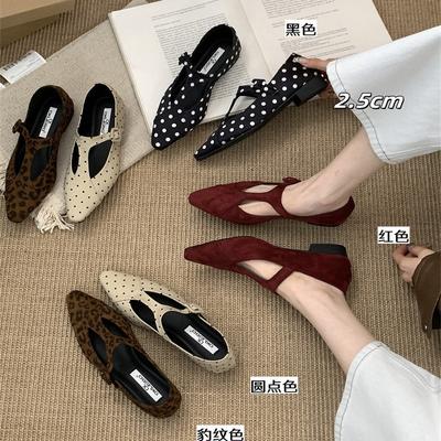 Flache Wildleder-Pumps mit Leopardenmuster und spitzer Zehenpartie, Damenschuhe 2025 neu Herbst mit Rock Mary Jane schwarz Pendlerschuhe