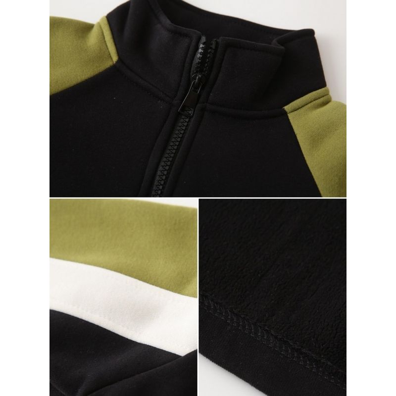 Kids Fleece Jacket Boys' Zipper Brushed Hoody Baby Color Stitching Thickened Heattech Tops Winter Stand Collar Clothes