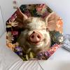 Pig and Flower Pattern, Automatic Folding Umbrella, Portable and Foldable Design, 8 Ribs, a Christmas or Birthday Gift.