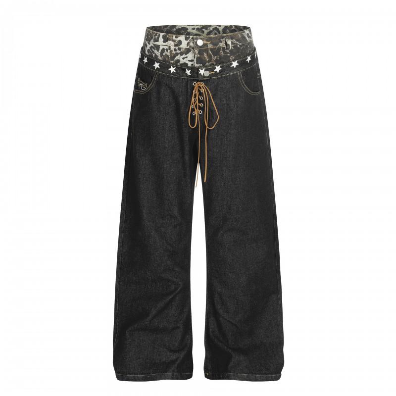 Mens Streetwear Leopard Print Denim Pants