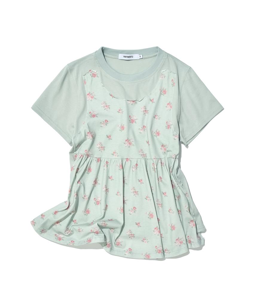 PARTIMENTO WOMEN Overlay Peplum Short Sleeve Tee_Mint Floral