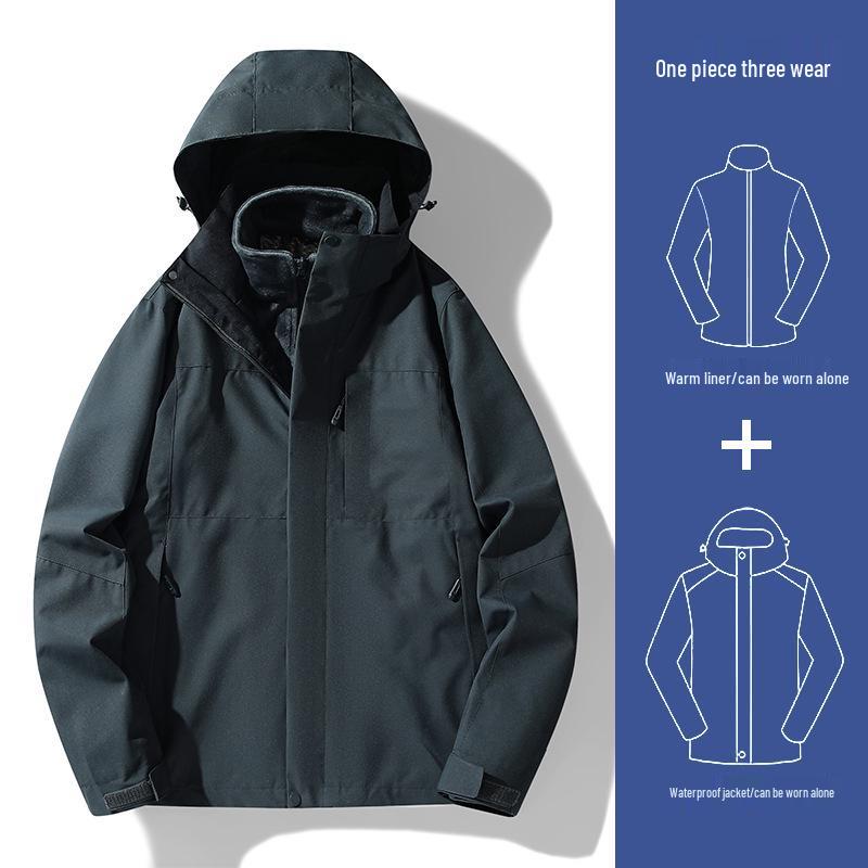 Unisex Windproof & Waterproof 3-in-1 Jacket with Detachable Fleece Liner for Mountaineering