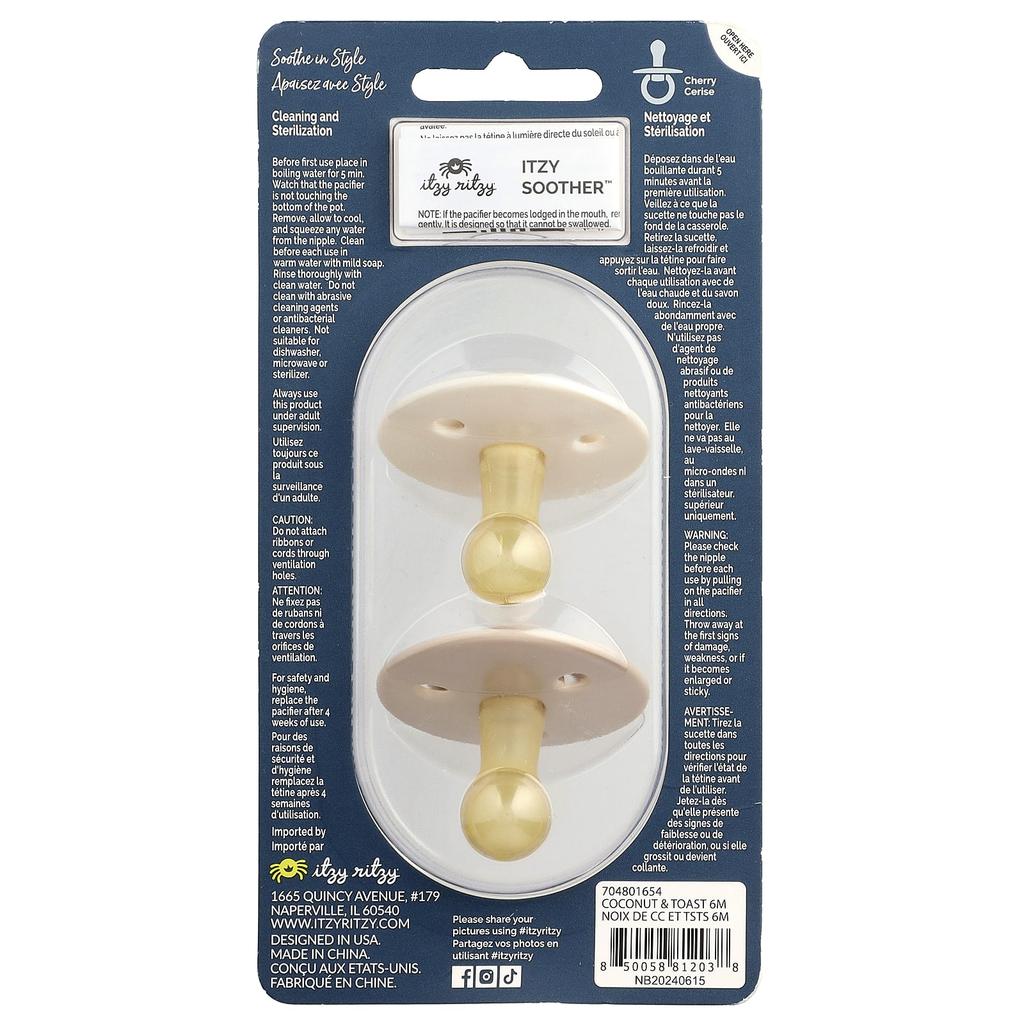 Itzy Soother™, mit Schnuller aus Naturkautschuk, 6-18 Monate, Kokosnuss & Toast, 2 Stück