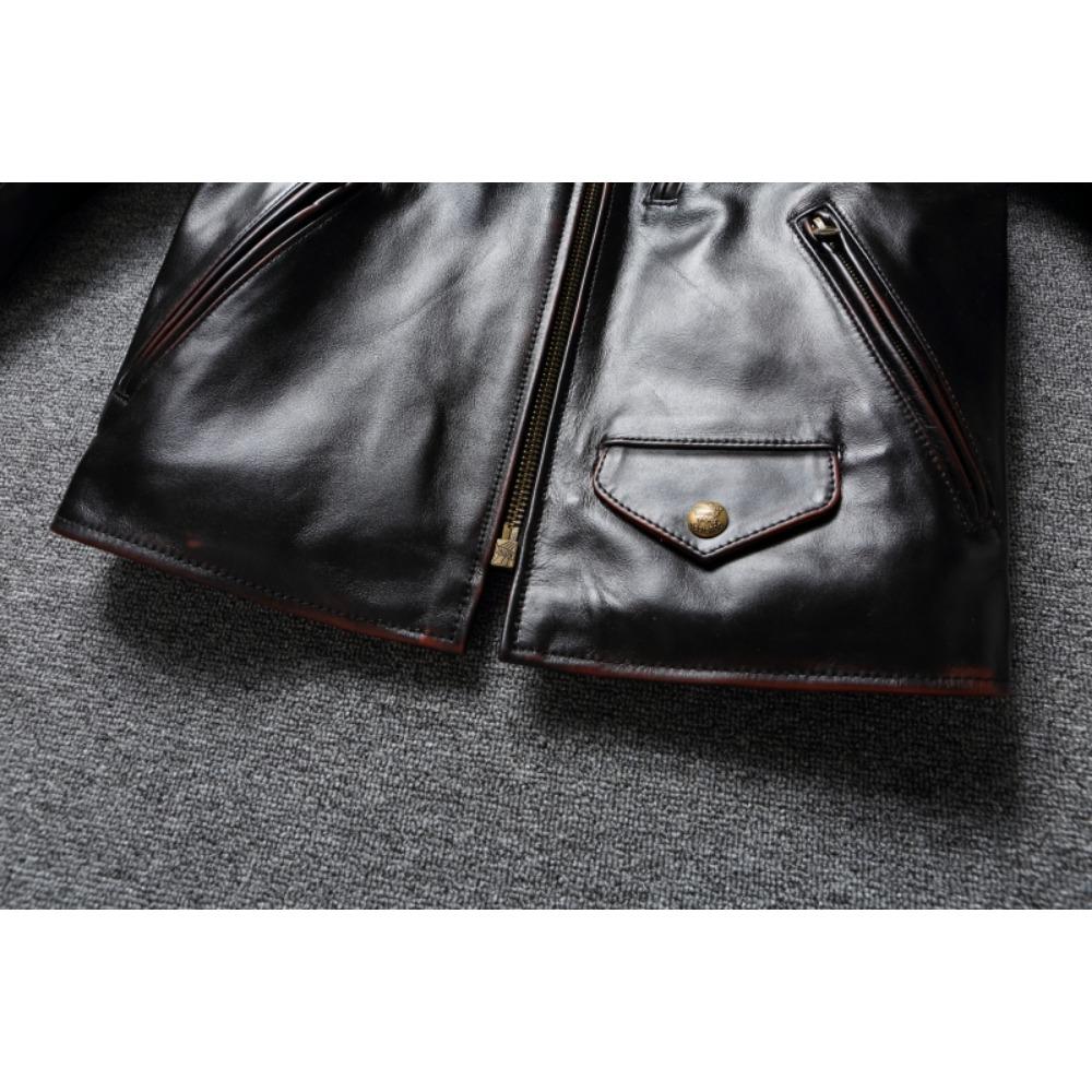 Chinese Size Style RL Top Layer Oil Waxed Cowhide Real Leather Jacket Men Stand Collar Brown Motorcycle Coat Men's Biker Jacket Spring Autumn