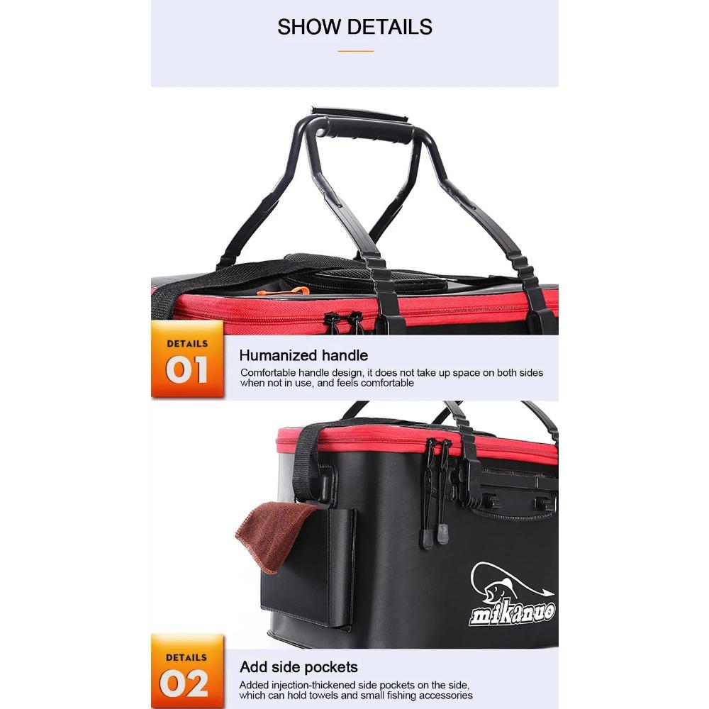 New 30-50cm Fishing Bucket EVA Foldable Carrying Handle Collapsible Live Fish Box with Side Pocket and Zipper for Travel Camping