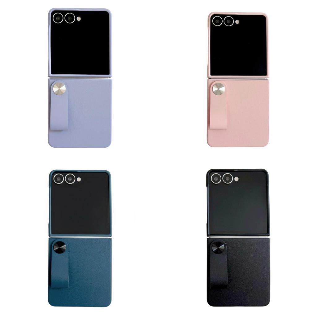 Ręczne skórzane etui Samsung Z Flip7/6/5 z paskiem na nadgarstek i podstawką do składanego ekranu