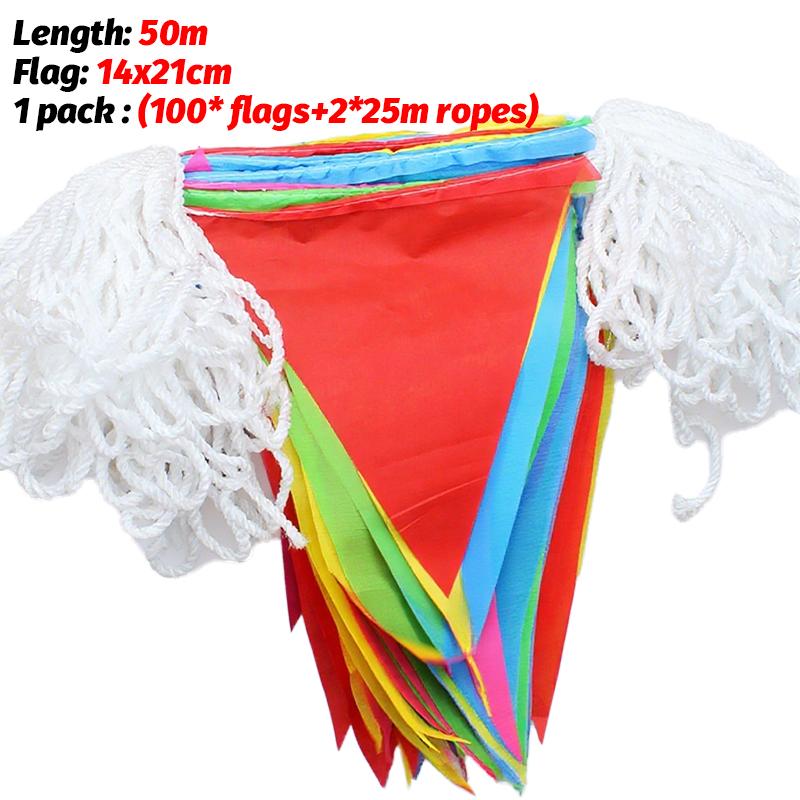 

Colorful Triangle Flags with Rope Multicolor DIY Banners Streamers for Outdoor Garden Festivals Graduation Party Decor Supplies 50M(1pack)