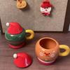 Festive Green/Orange Christmas Cups , Hand Wash Only, Insulated Ceramic with Santa and Reindeer Designs, Non Slip, Reusable for Hot and Cold Drinks