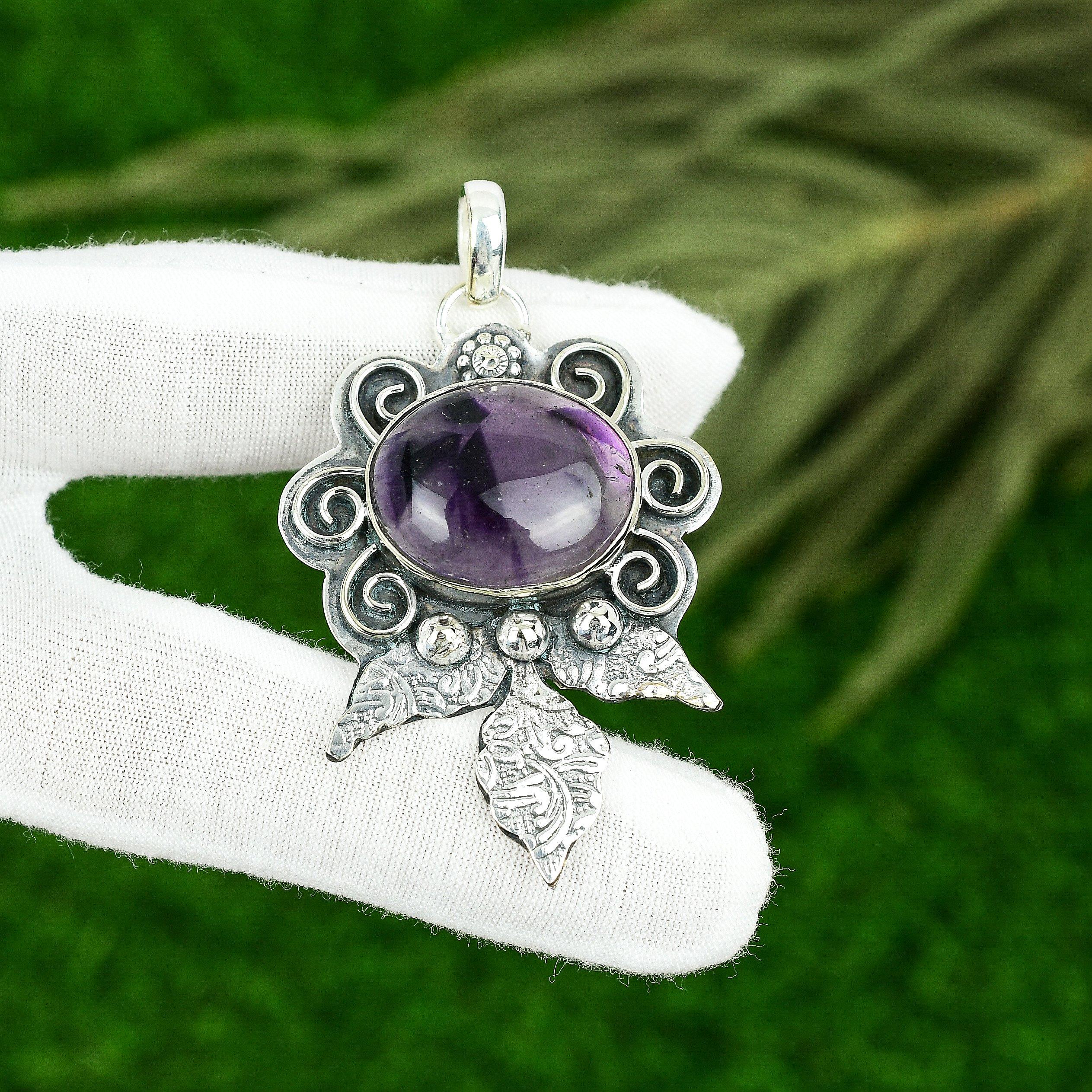 Sisters Day Sale 925 Sterling Silver Oval Star Amethyst Gemstone Pendant Jewelry