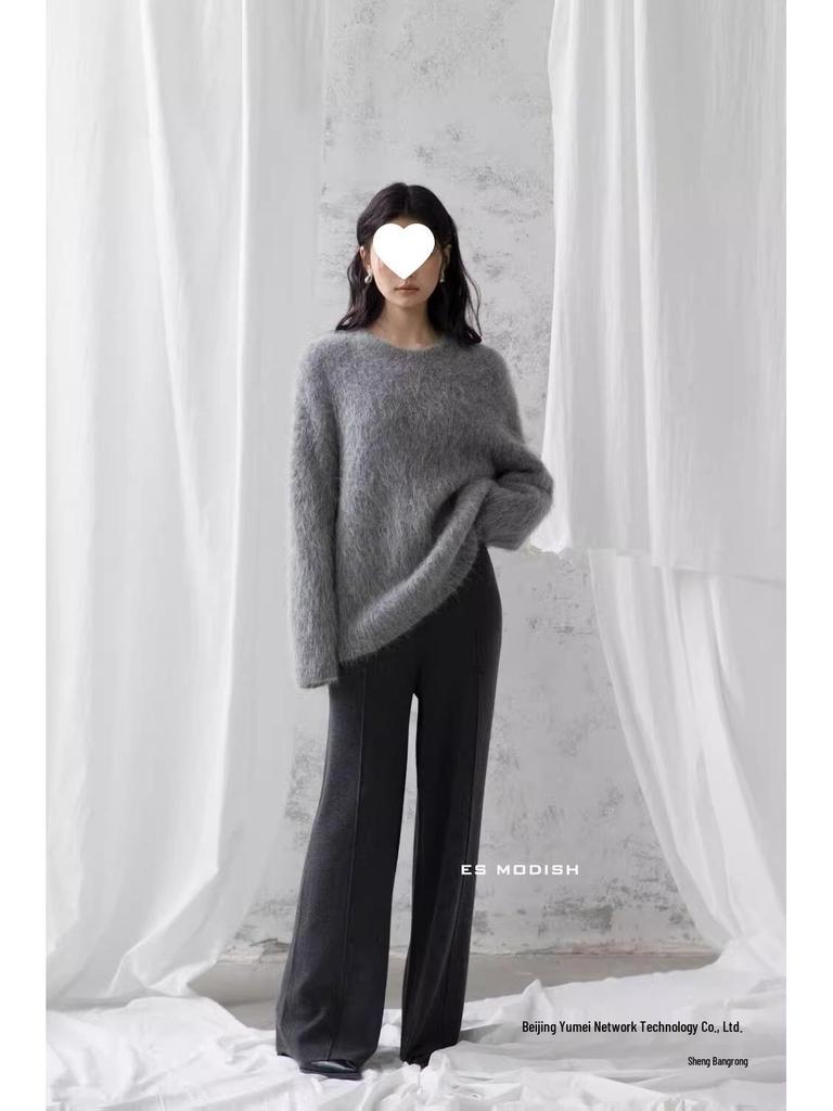 Soft Mink Cashmere Pullover Sweater - Women's Autumn/Winter Cozy Style Milk Knitted Cardigan Thickened Top