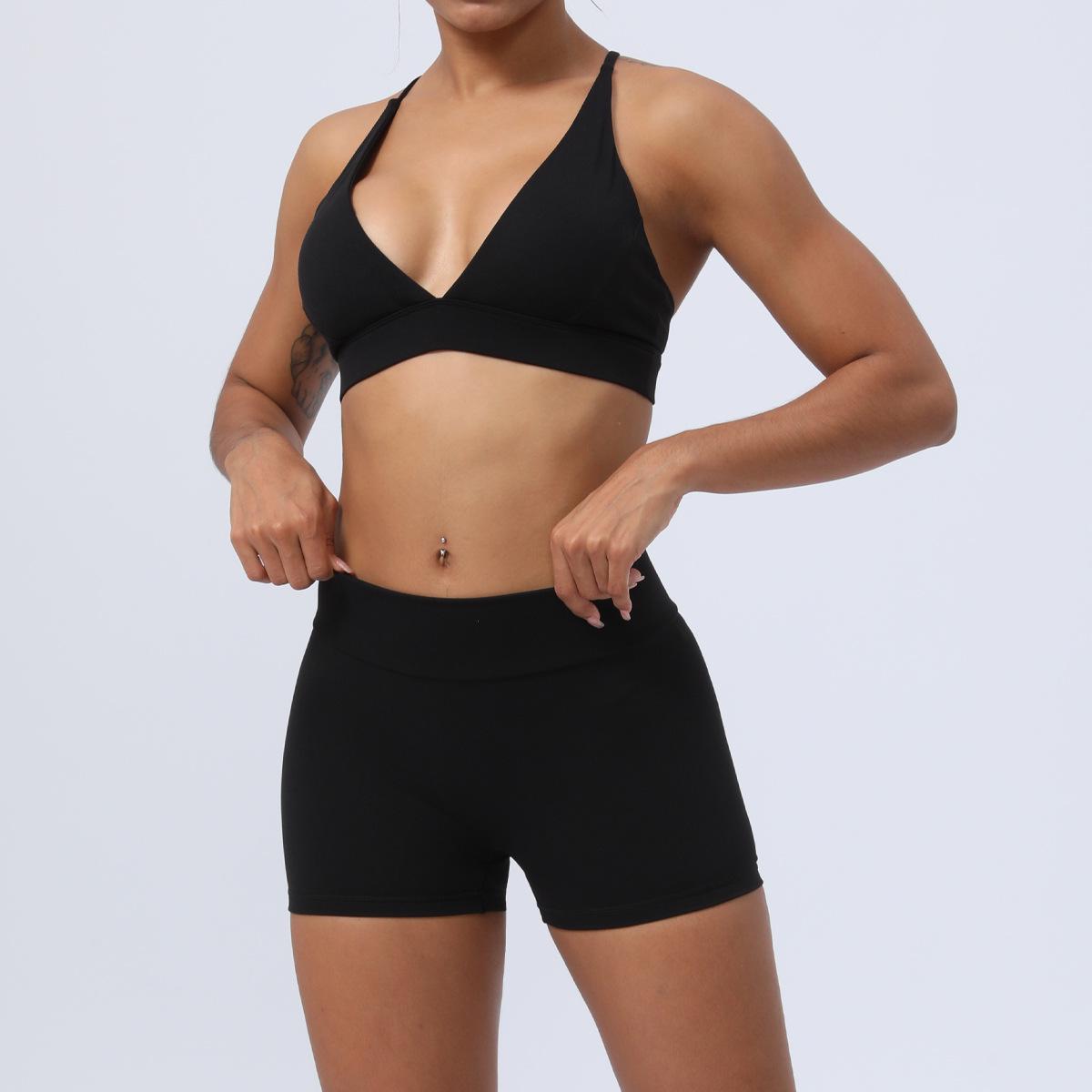 

Персиковый костюм для йоги: Подъем бедер, конструкция с перекрестной спиной и накладкой на грудь - женский двухкомпонентный фитнес-костюм L (110-120 jin)