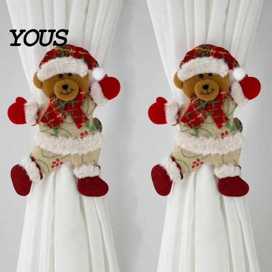 Christmas Curtain Tiebacks for Living Room 2Pcs Santa Tiebacks, Dancing Reindeer Holdders, Metal Clip Theme Holders Office Cute Bear Holdbacks Window