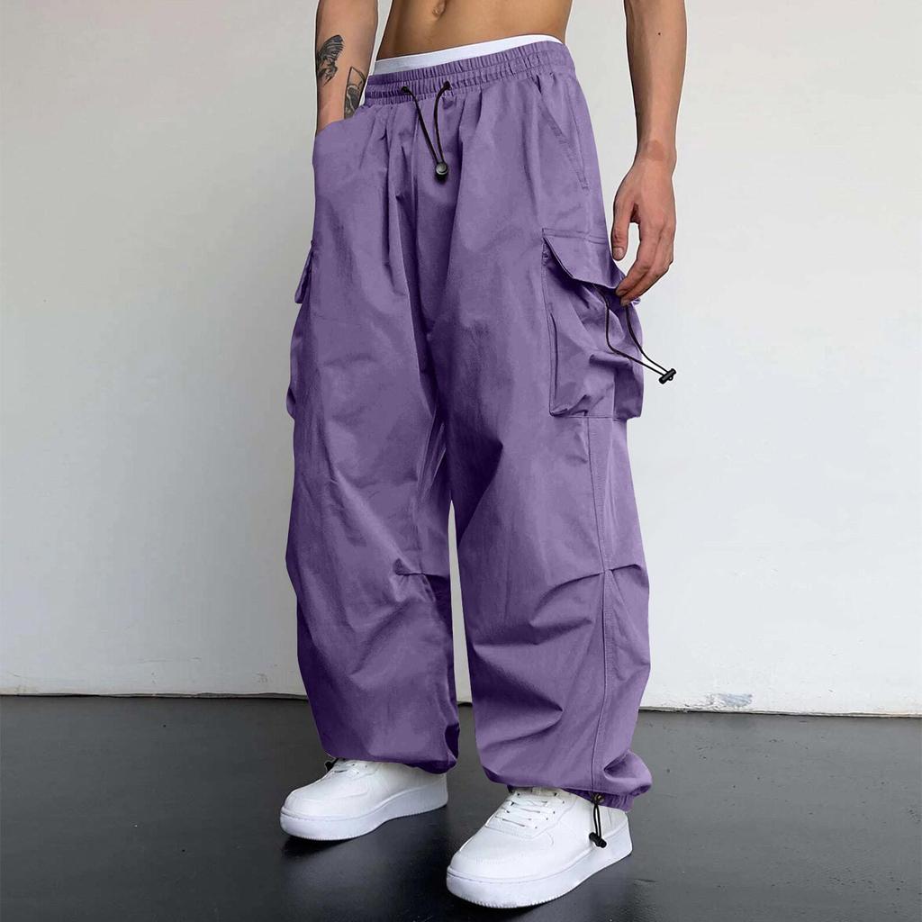 Mens High Waist Parachute Workwear Sweatpants Loose Casual Jogging Pants for Daily Casual Wear and Outdoor Sports