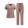 Women's Uniform Quick Dry V-Neck Short Sleeve Top with Pockets and Pants Set Scrub Uniform