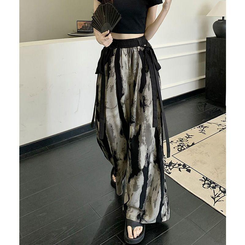 

Plus Size Chinese Ink Painting High Waist Wide Leg Summer Skirt-Pants for Women L (85-110 jin) чёрный