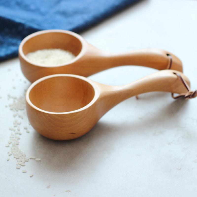 Japanese Solid Wood Short Handle Water & Rice Ladle Spoon for Kitchen, Wine, Bath, or Sauna