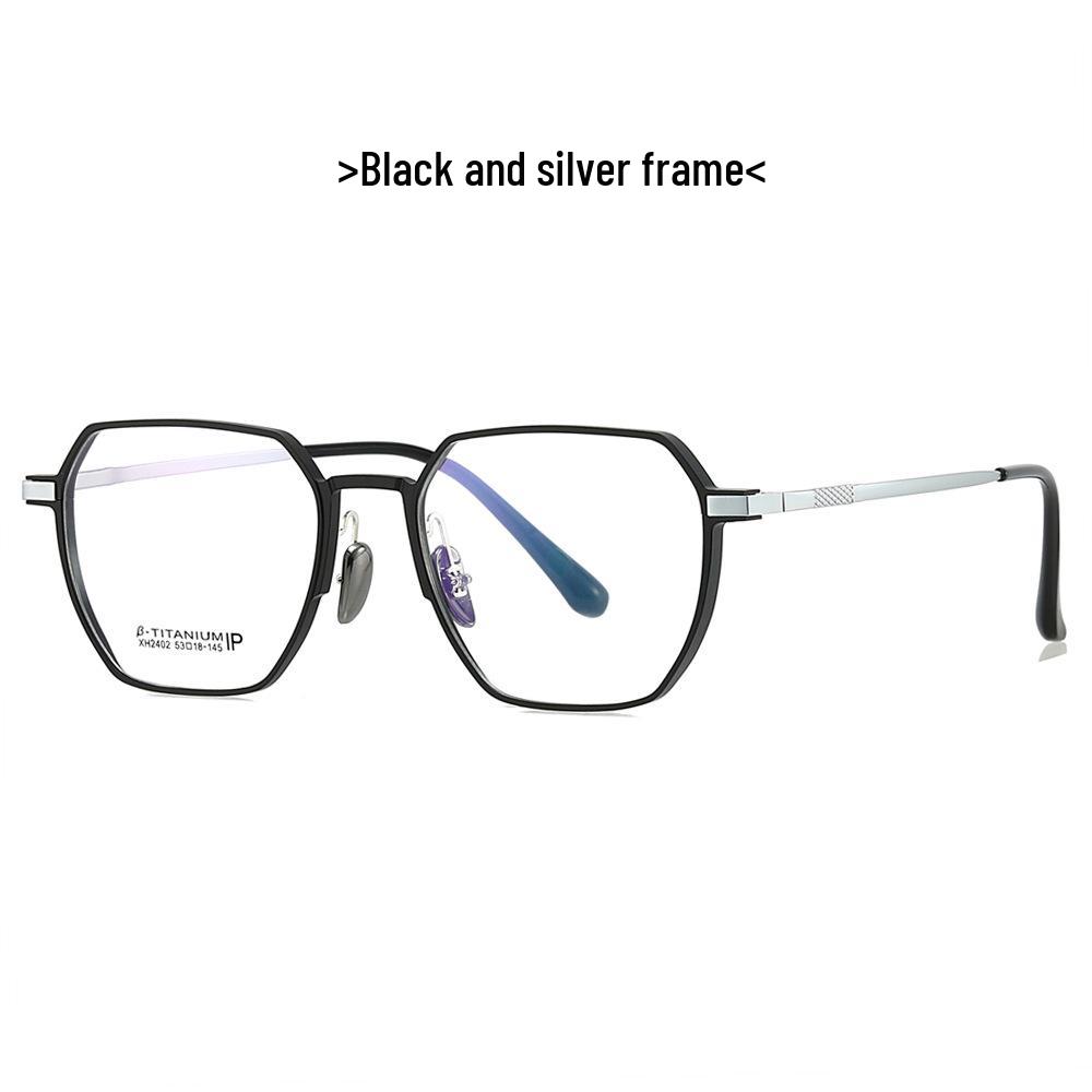 Titanium Anti-Blue Light Glasses, Fashionable Academic Style, Metal Frames, Flat Lenses, Myopia Compatible - Model 2402.