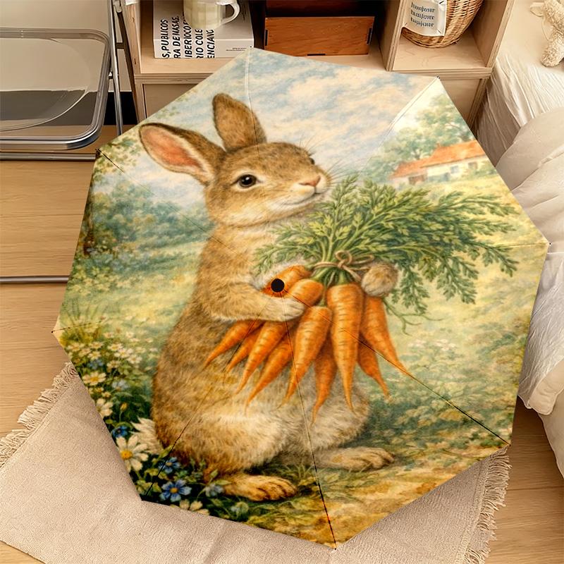 1PC Rabbit Carrots Garden Scene Automatic Umbrella - Suitable Travel Outdoor Portable Umbrella Birthday Gift Daily Essentials