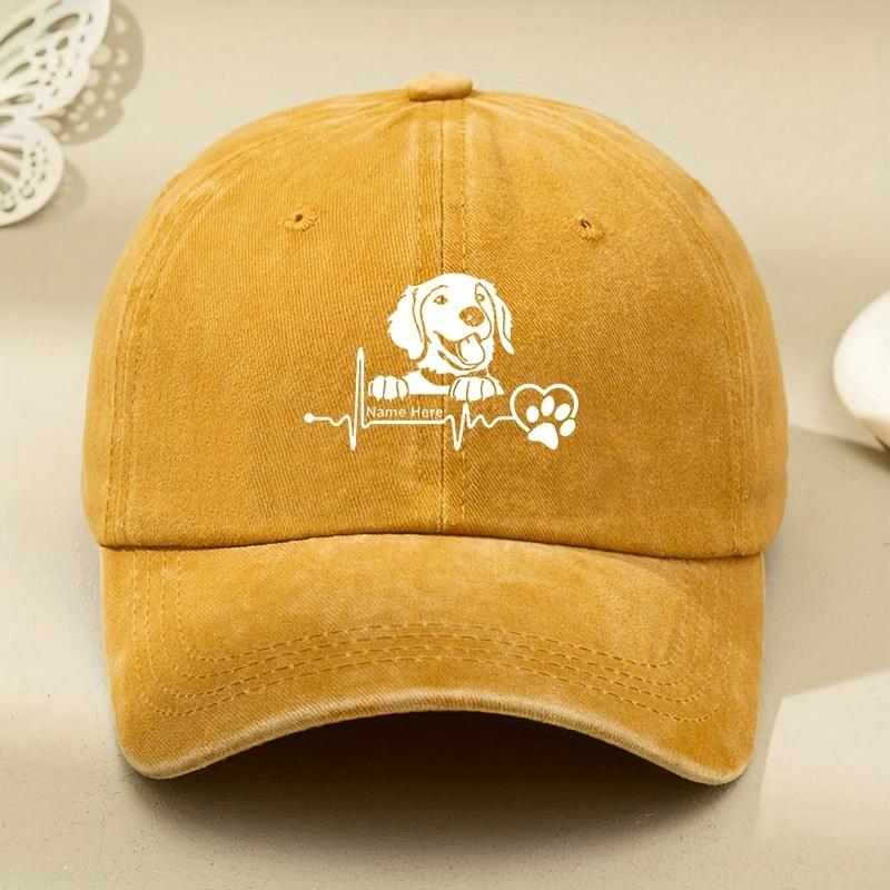 White Dog Head Cartoon Print Women's Washed Distressed Printed Hat Distressed Dad Hat Men's and Women's Retro Baseball Cap