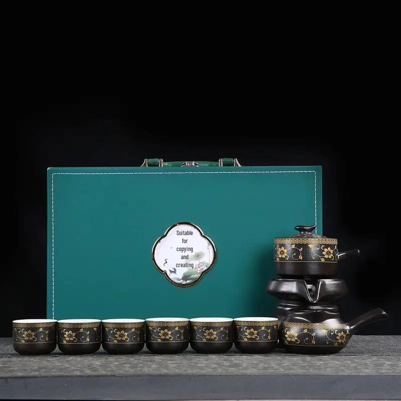 Automatic Ceramic Kung Fu Tea Set for Home: Teapot, Cups, Canister, Tray