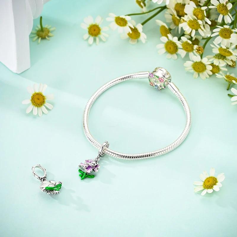 Original Charms Copper Purple Iris Flower Cat Beads Fit Platabracelets For Women Jewelry Making Fine Gifts