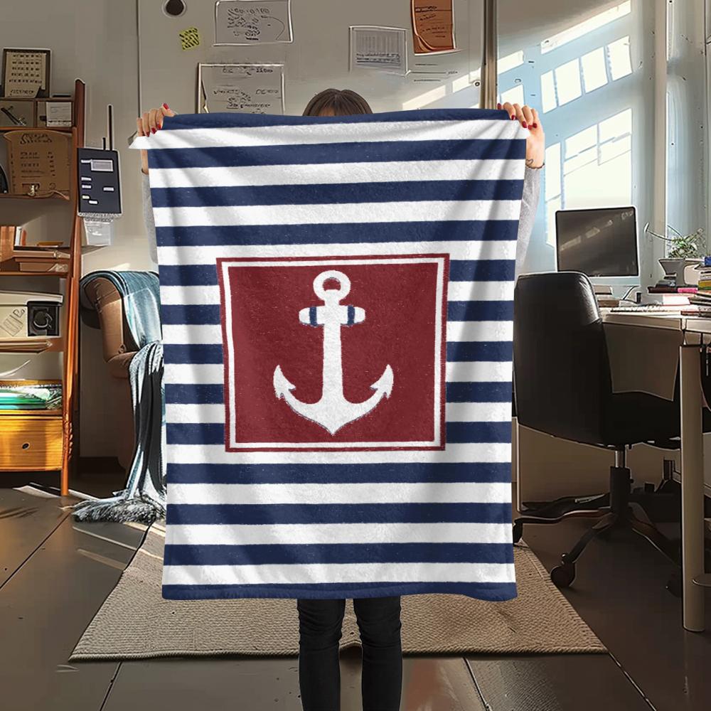 1Pc Nautical Theme Print Flannel Blanket, High quality Comfortable for All Seasons, Home Decor, Warmth and Comfort, Perfect for Christmas Gifts