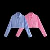 Fashion Style 2024 Spring New Arrival Women's Clothing Elegant Lapel Long Sleeves Stripes Poplin Short Shirt 8567069