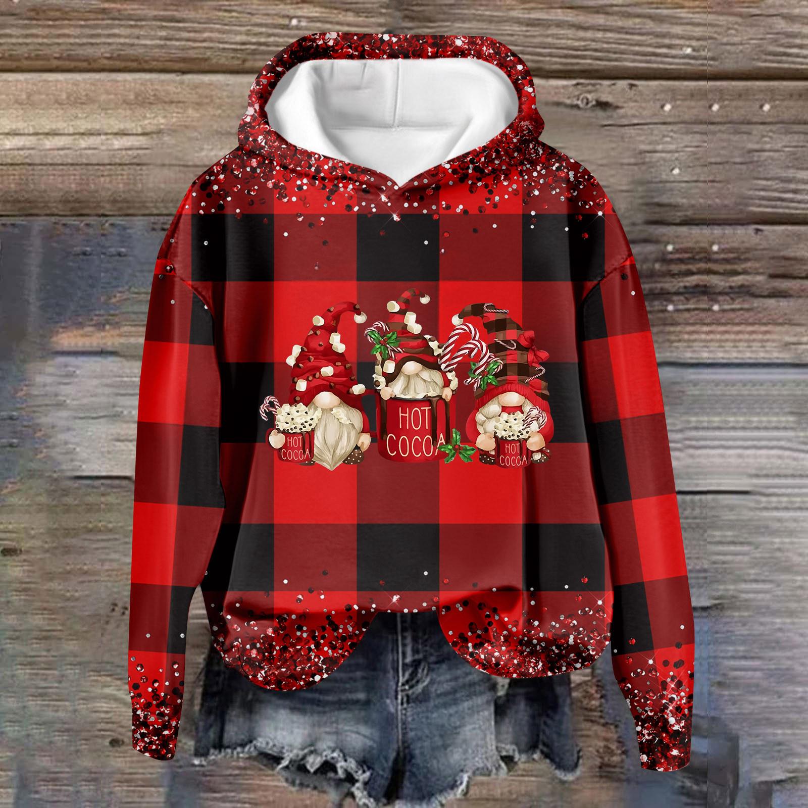 

Женская повседневная мода рождественский принт длинный рукав O-образный вырез пуловер толстовки XXXL