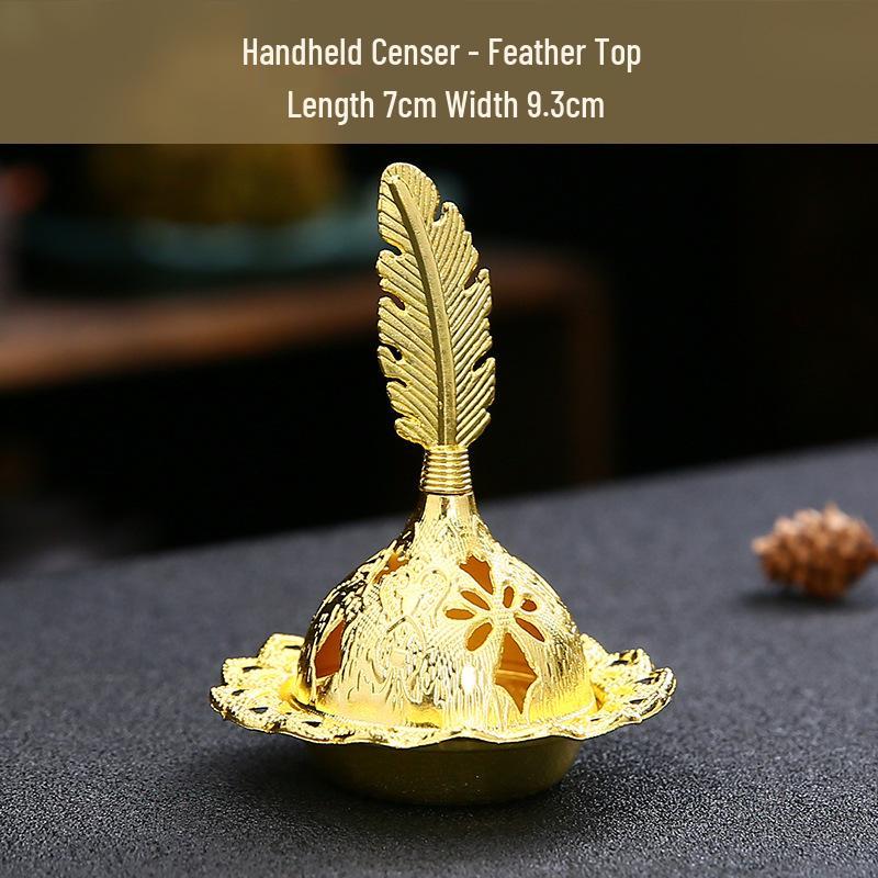 Mini Arabian Incense Burner: Electroplated Gold Iron Art with Metal Base