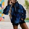 Women Plus Size Long Sleeve Drawstring Hoodie Watercolor Floral Printed Kangaroo Pocket Pullover