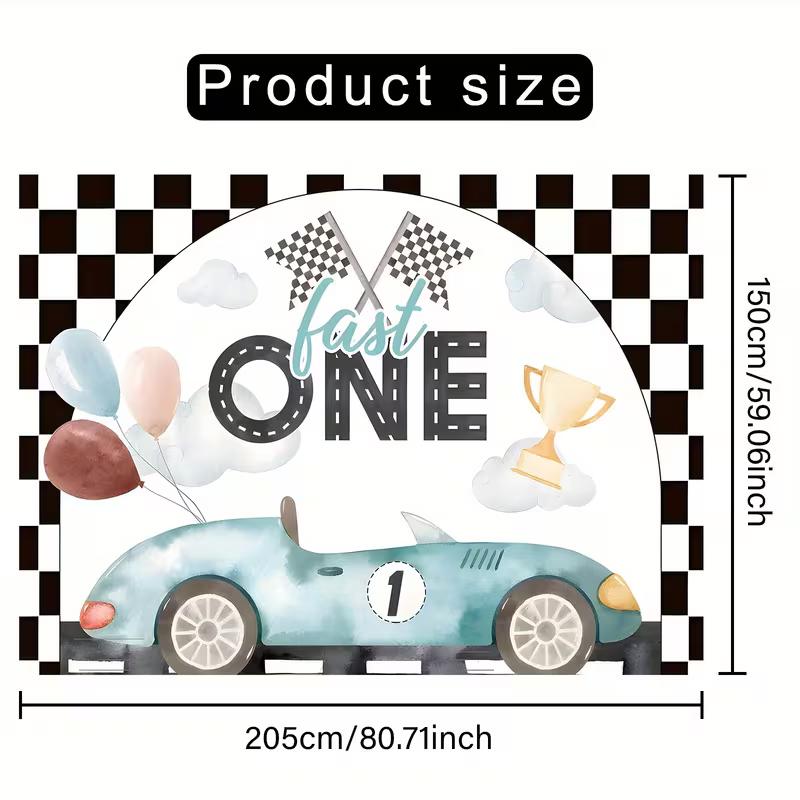 2D Checkered Flag Race Car Banner, Fast One 1st Birthday Backdrop, Baby Shower Background Cloth