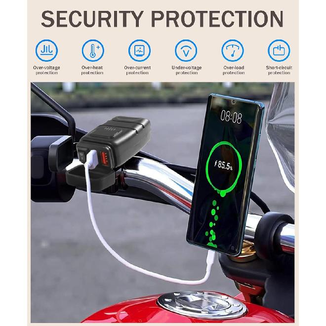 Motorcycle Phone Charger With Voltmeter & ON/Off Switch, SAE To USB Adapter For Phone, Tablet, GPS