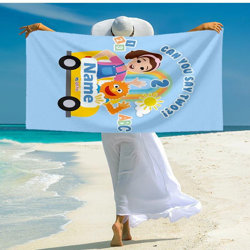 Custom Name Ultra-Soft Beach Towel with Ms. Rachel Theme,Ideal for Pool - Camping, Diving - Perfect Travel Essential, Vibrant Beach Towel.