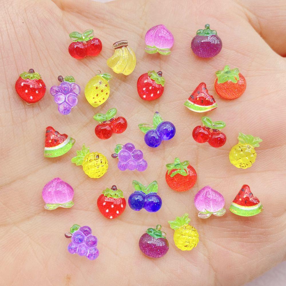 

50Pcs New Cute Resin Small Strawberries, Cherries, Grape Fruits Flat Back Ornament Jewelry Making Manicure Hairwea