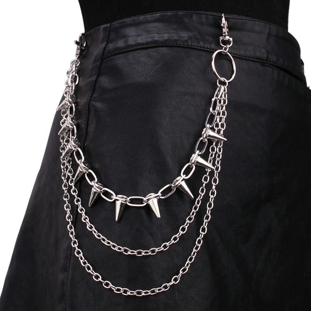 Zinc Zinc Zinc Alloy Rivet Studded Pants Chain Double-layer Punk Belt Chain Goth Bag Chain Jeans Accessories