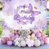 Pink Purple Butterfly Flower Birthday Backdrop Banner Butterfly Birthday Party Decoration Kids Wedding Birthday Girl Baby Shower