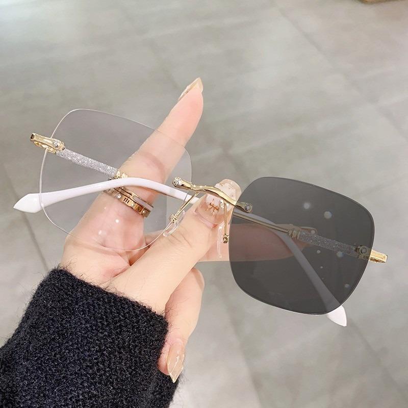 Photochromic Anti Radiation Frameless Glasses for Women Men Rimless Transition Eyeglass 2 In 1 Eyeglasses