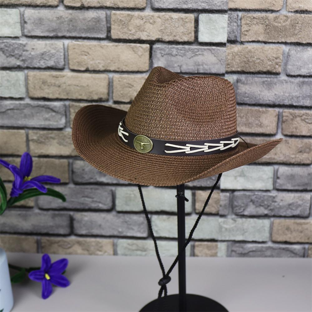 Tibetan retro calf head belt top hat outdoor travel men and women sunshade sunscreen big brim cool hat western cowboy hat