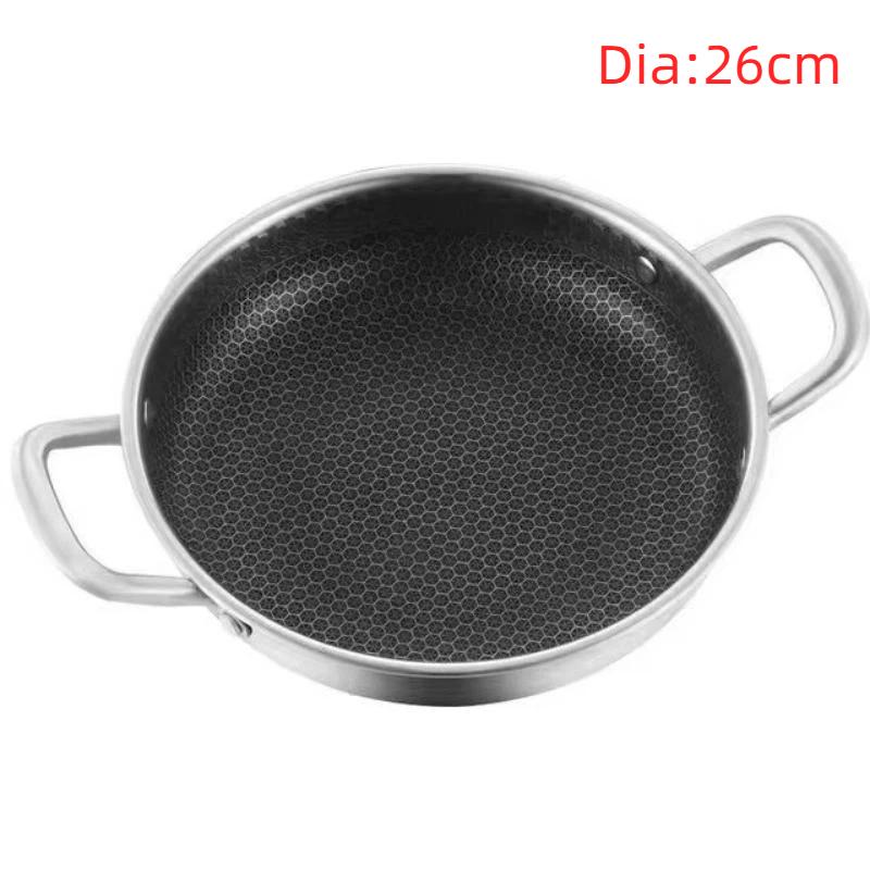 1 pièce Wok nid d'abeille antiadhésif de qualité alimentaire avec double poignée Poêle à frire en acier inoxydable pour cuisinière à induction domestique