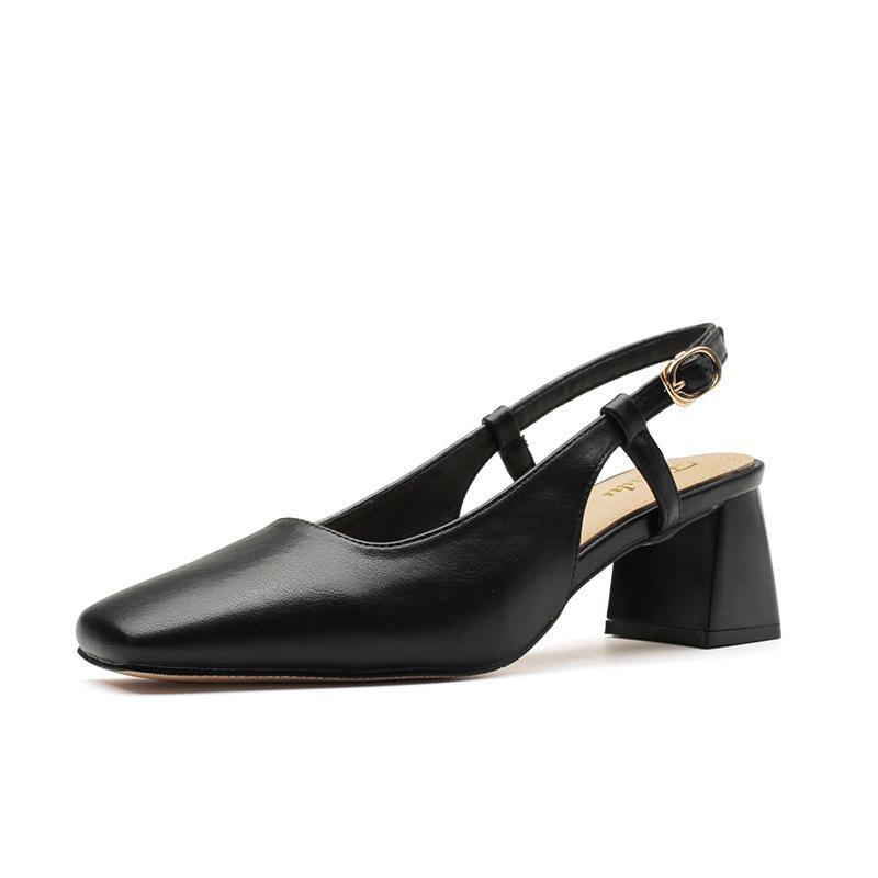 

Минималистичный стиль однотонные простые туфли-лодочки женские французская элегантность 2025 лето новая модная универсальная сумка голова пустые сандалии 40 чёрный