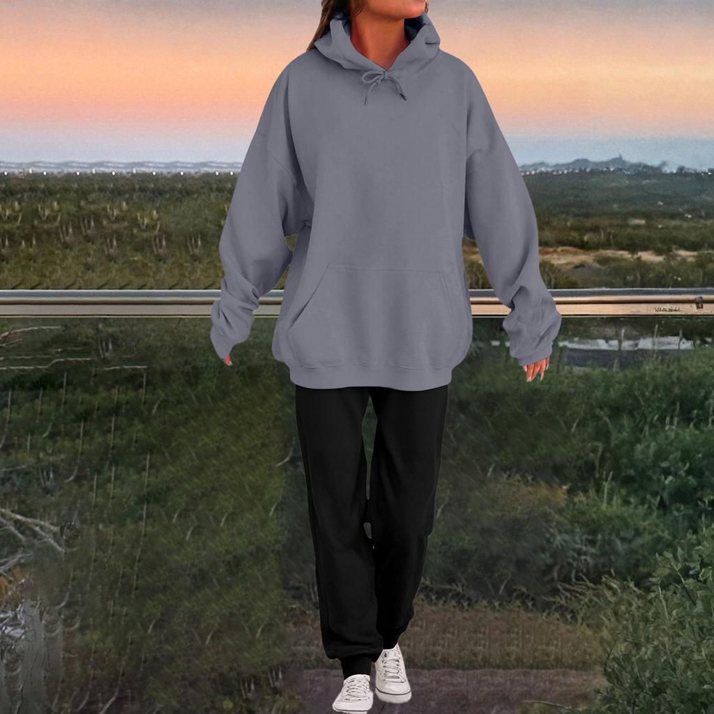 Women's Fashion Casual Solid Color Loose Hooded Sweatshirt Suit