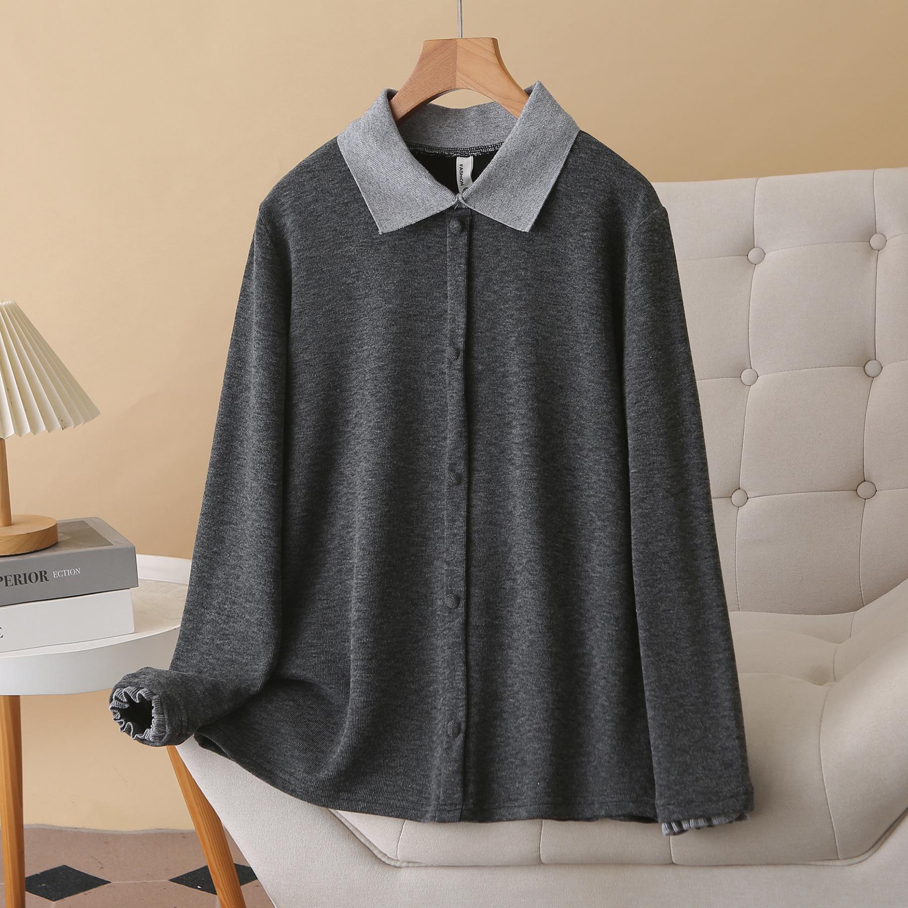 

Plus Size Color Block Fleece-Lined Long Sleeve Polo Shirt – Autumn/Winter 2025 2-in-1 Style 8867 4XL темно-серого