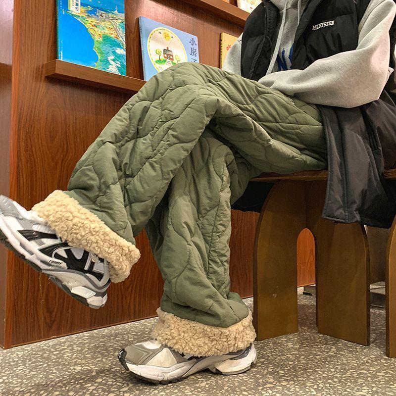 Tykkere fleeceforede bomullsbukser for kvinner Varm avslappet kuldebestandig ekstrem kulde bomull vide ben bukser dame